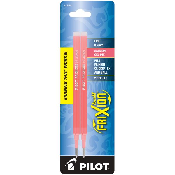 Repuesto para bolígrafos Frixion Ball, Clicker Y LX tinta gel termosensitiva color salmon, punto fino (0.7 mm.), blíster con 2 piezas