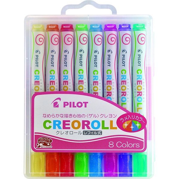 Crayones Creoroll, colores brillantes surtidos, estuche con 8 piezas.