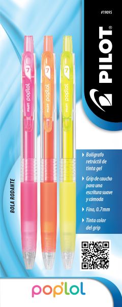 BOLIGRAFO RETRACTIL POP LOL NEON PUNTO FINO 0.7  BLISTER C/3 SURTIDOS (ROSA, NARANJA, AMARILLO)