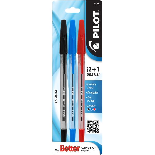 Bolígrafo Better Ball Point, color negro, azul y rojo, punto fino (0.7 mm.), blíster con 3 piezas