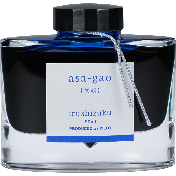 Tinta para pluma fuente Iroshizuku Asa-gao, tinta líquida color azul obscuro, frasco con 50 ml.