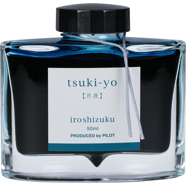 Tinta para pluma fuente Iroshizuku Tsuki-yo, tinta líquida color verde azulado, frasco con 50 ml.