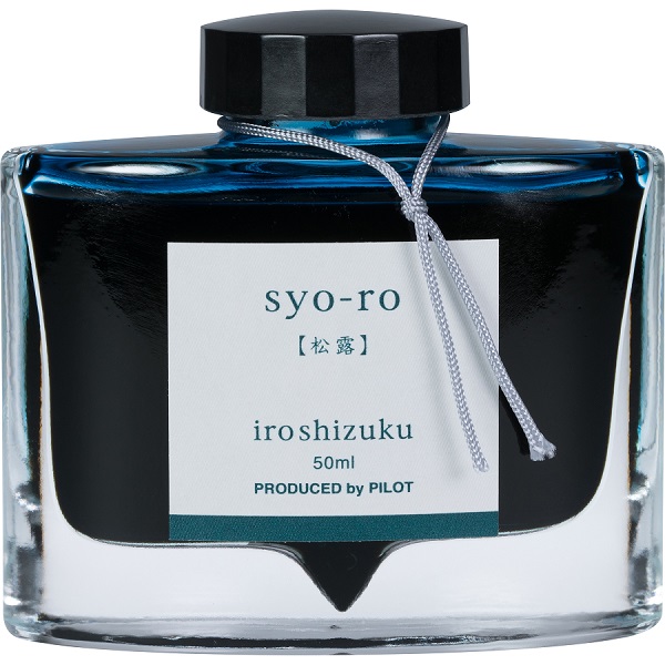 Tinta para pluma fuente Iroshizuku Syo-ro, tinta líquida color verde obscuro, frasco con 50 ml.