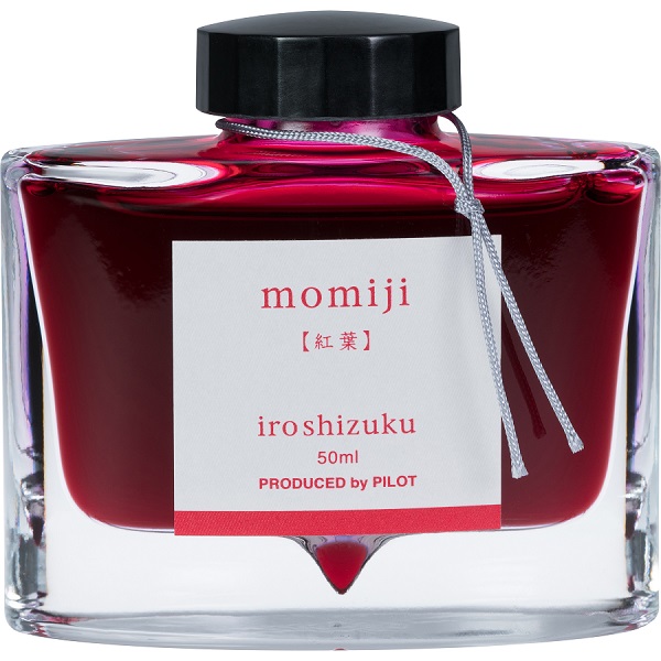 Tinta para pluma fuente Iroshizuku Momiji, tinta líquida color rojo, frasco con 50 ml.