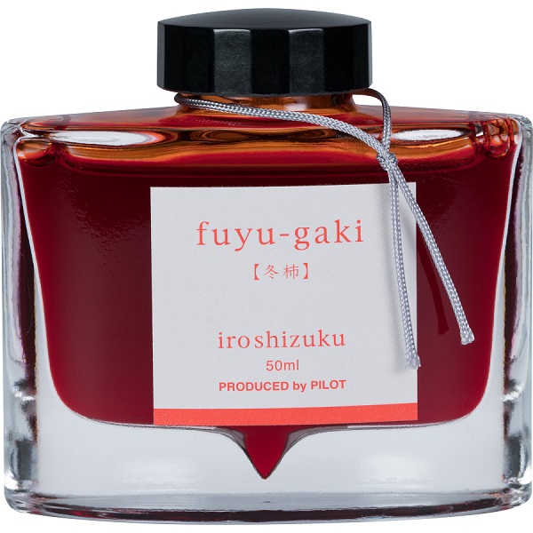 Tinta para pluma fuente Iroshizuku Fuyu-gaki, tinta líquida color rojo anaranjado, frasco con 50 ml.