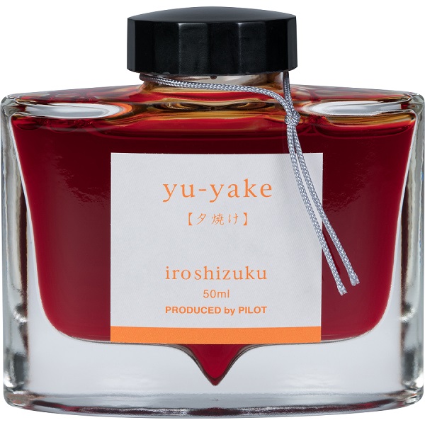 Tinta para pluma fuente Iroshizuku Yu-yake, tinta líquida color naranja, frasco con 50 ml.