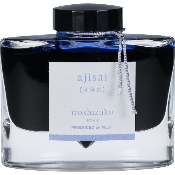 Tinta para pluma fuente Iroshizuku Ajisai, tinta líquida color azul morado, frasco con 50 ml.