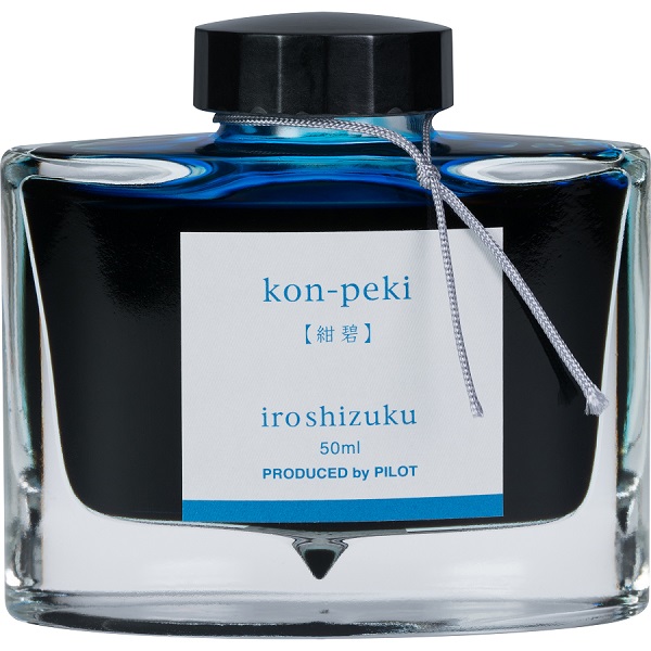 Tinta para pluma fuente Iroshizuku Kon-peki, tinta líquida color azul turquesa, frasco con 50 ml.