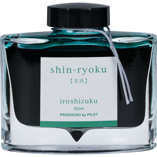 Tinta para pluma fuente Iroshizuku Shin-ryoku, tinta líquida color verde, frasco con 50 ml.