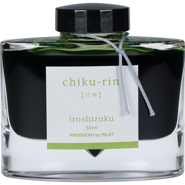 Tinta para pluma fuente Iroshizuku Chiku-rin, tinta líquida color verde claro, frasco con 50 ml.