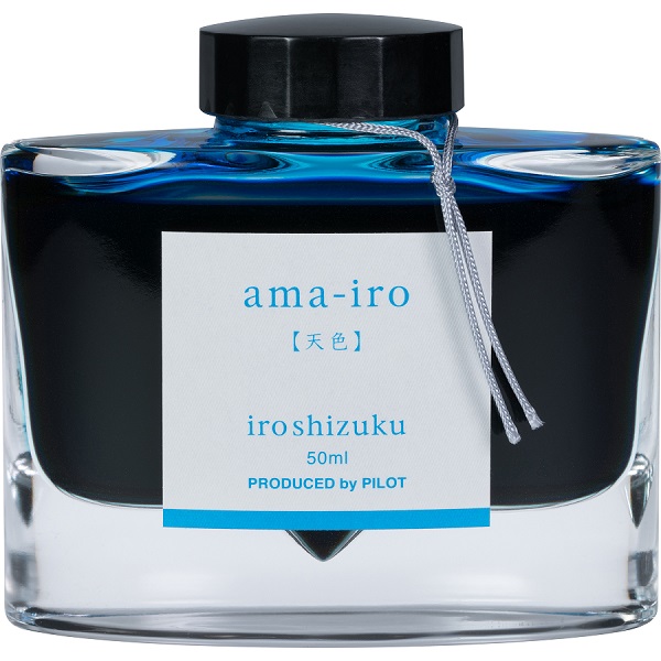 Tinta para pluma fuente Iroshizuku Ama-iro, tinta líquida color azul claro, frasco con 50 ml.