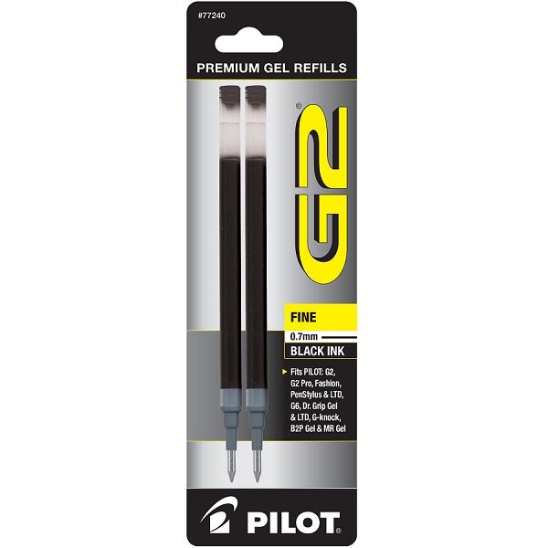 Repuesto para bolígrafos retráctiles G2 (BG27R), tinta gel color negro, punto fino (0.7 mm.), blíster con 2 piezas