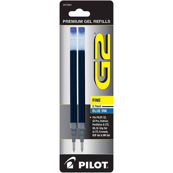 Repuesto para bolígrafos retráctiles G2 (BG27R), tinta gel color azul, punto fino (0.7 mm.), blíster con 2 piezas