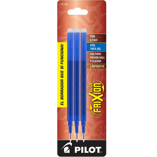 Repuesto para bolígrafos Frixion Ball y Clicker (FX7R), tinta gel termosensitiva color azul, punto fino (0.7 mm.), blíster con 3 piezas