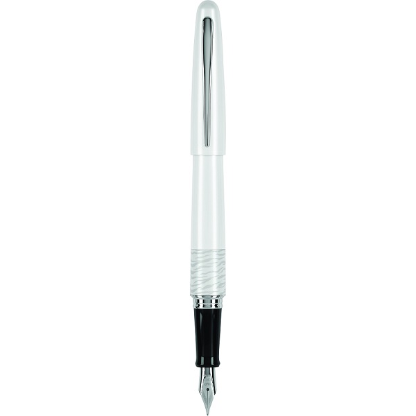 Pluma fuente Metropolitan White Tiger, tinta líquida color negro, cuerpo blanco, punto mediano, estuche con 1 pluma y 1 cartucho